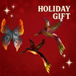 Metal Wall Art | Hummingbird & Butterfly Trio | Rustic Garden